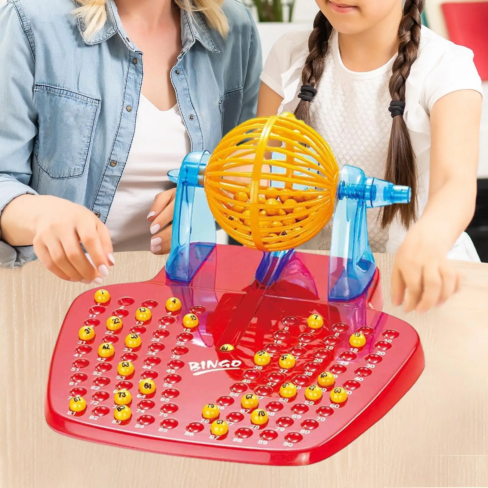 Traditional Bingo Game Reusable Professional 48 Mixed Cards 90 Numbers Lucky Ball Machine for Birthday Party Holiday Home Group