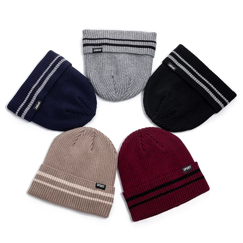 Unisex Winter Hat Plush Fleece Warm Cap Stylish Striped Soft Beanie Hat For Men&Women Outdoor Thicken Ski Knitted Hat