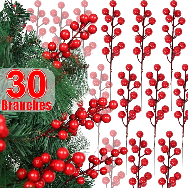 1/30 Branches with 14 heads Artificial Berries Branch Flowers Bouquet Red  Holly Berry Stamen Plants Christmas Party Home Decor - AliExpress