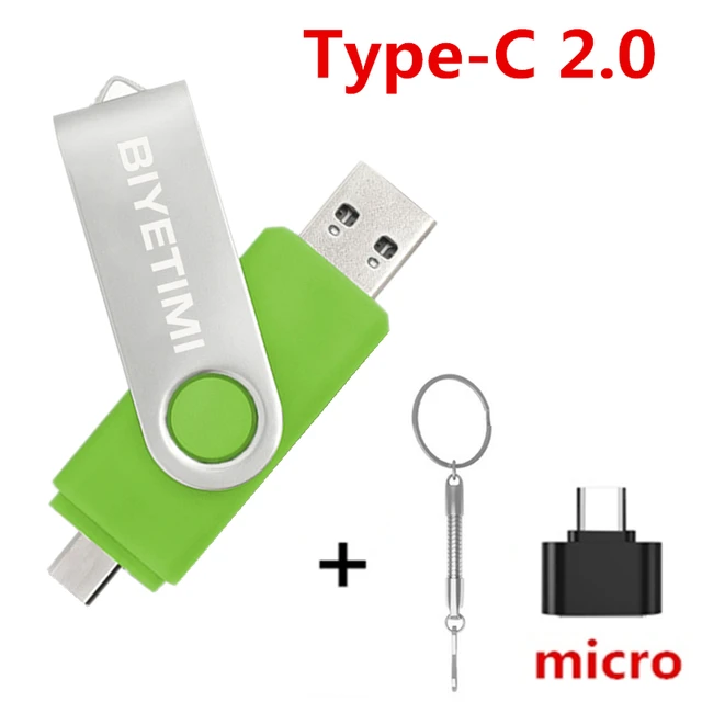 Biyetimi Type C usb flash drive 128GB OTG 2.0 64GB pen drive 32GB real capacity usb флэш-накопител memory stick for phone ＆ cPC Green