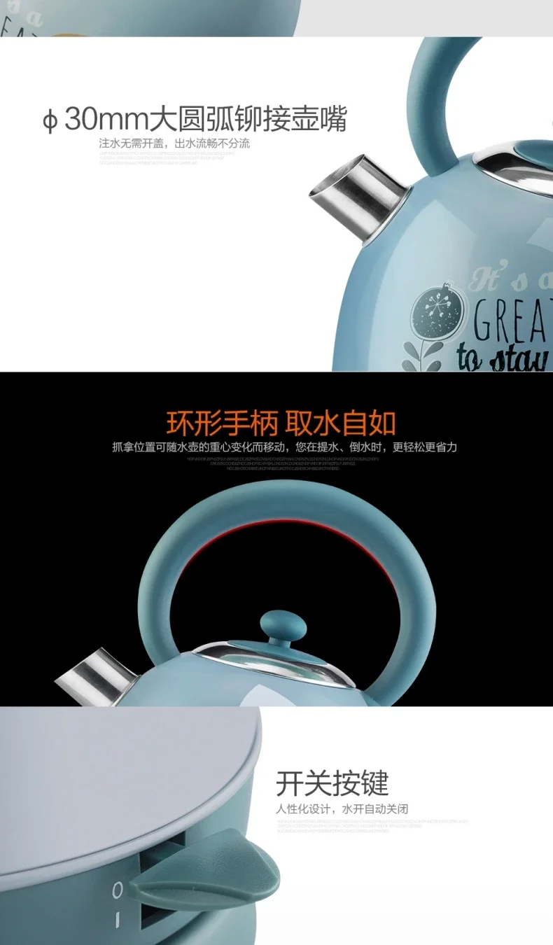 Description Picture 6 of item220V Retro Electric Kettle for Boiling Water with Automatic Cut-Off and Colorful Painting, Food Grade 304 Stainless Steel