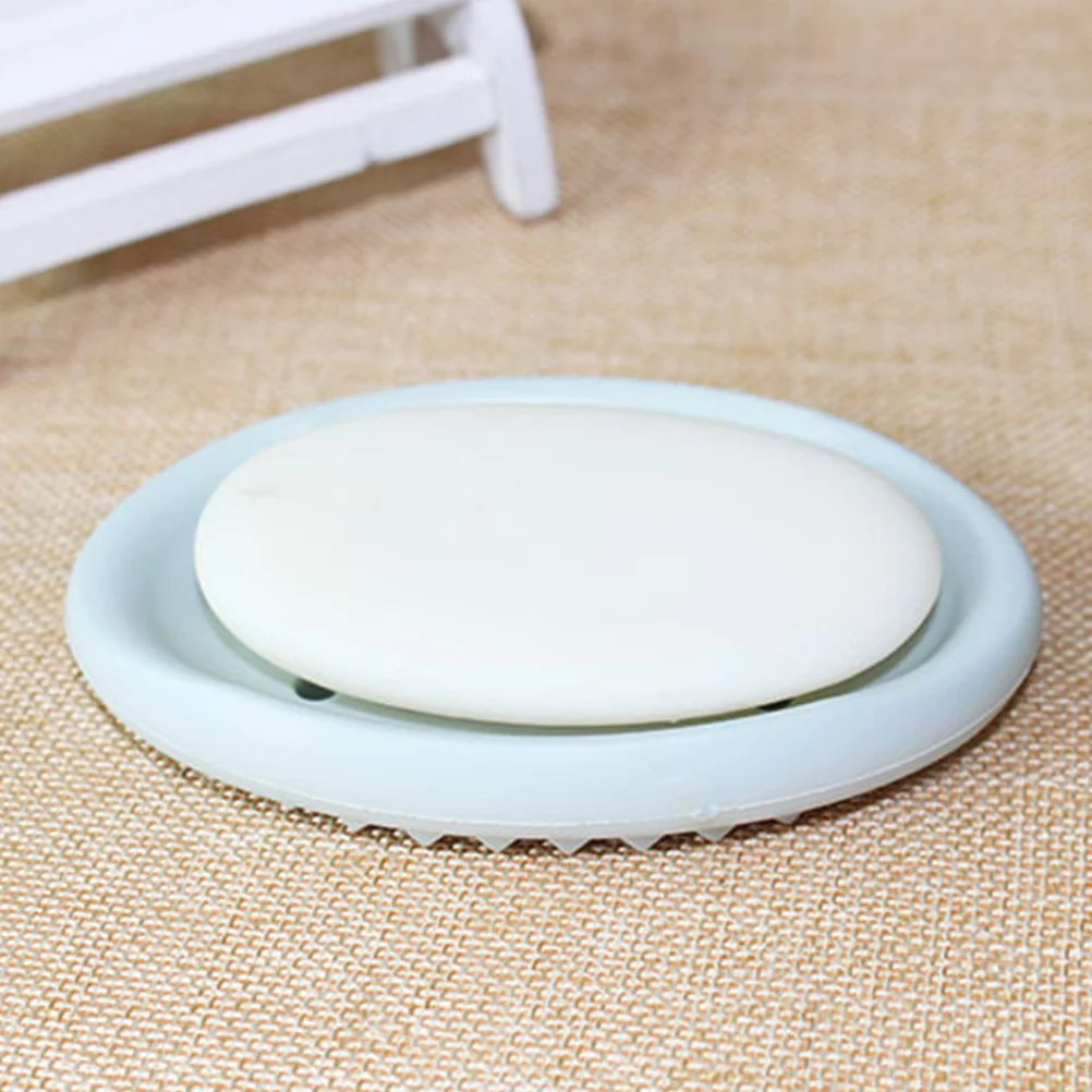 

Creative Oval Shape Soap Dish Tray Drain Silicone Soap Box for Shower Bathroom Kitchen (Blue)