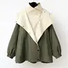 Autumn Chic Women's Windbreaker Contrast Fake Two-Piece Zip Button Wind Coat Belt Hoodie Casual All-Match Trend Outwear Jacket 4