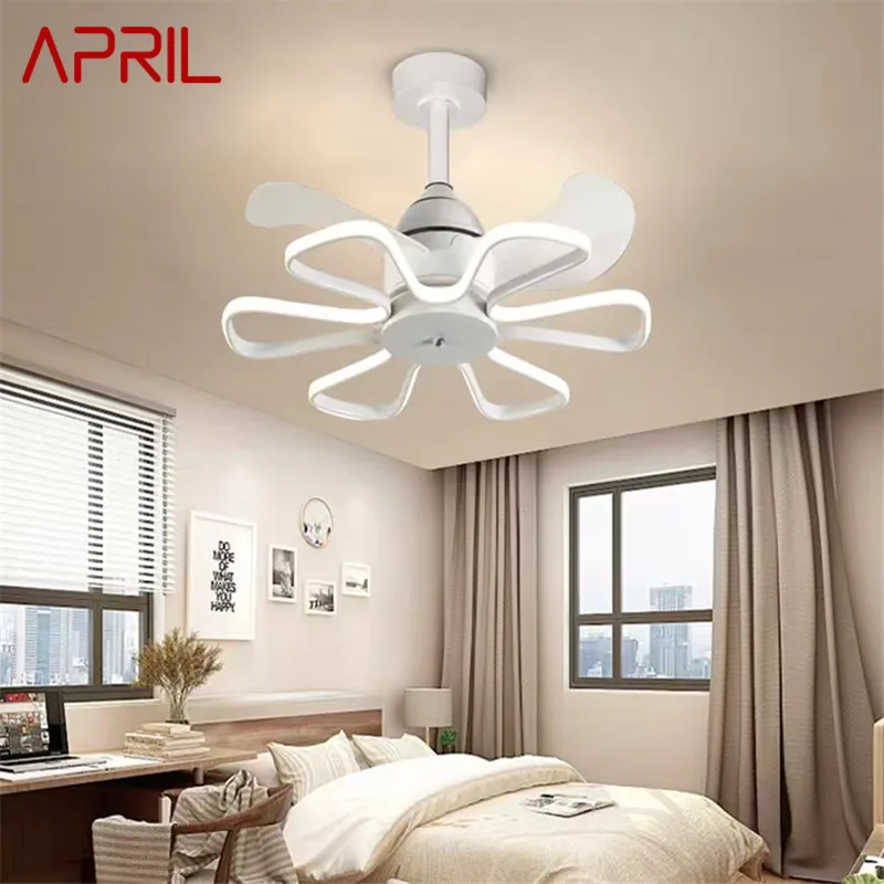 

APRIL Contemporary Vintage Ceiling Fans Lights Creative LED White Lamp 3 Colors Remote Control for Home Living Room Bedroom