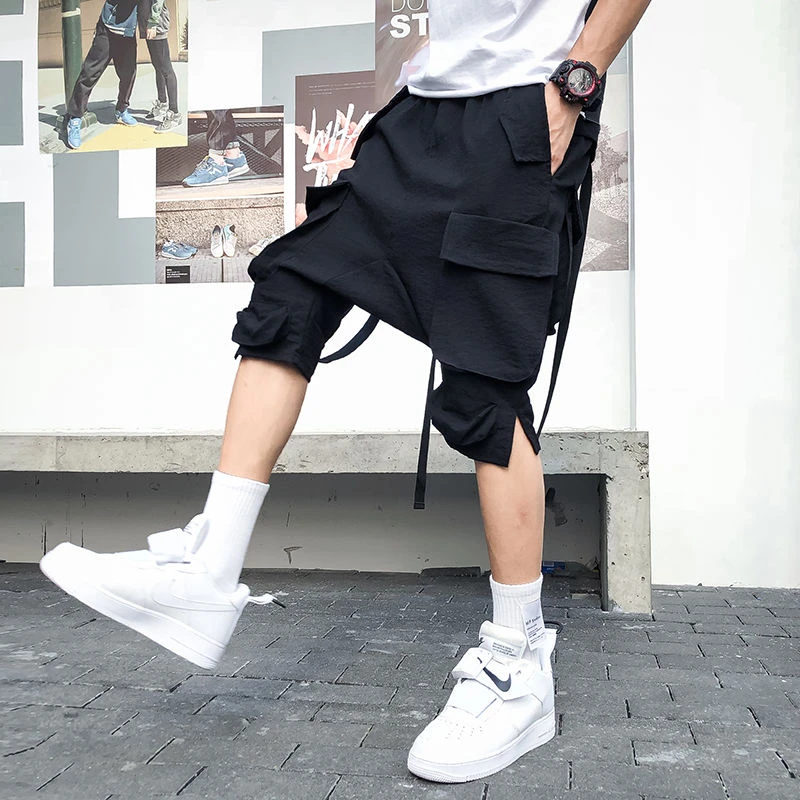 HOUZHOU Techwear pantalones cortos Cargo negros hombre, pantalones Cargo de Hip Hop, Harajuku, Hippie pantalones Harem con cinta de bolsillo| | - AliExpress