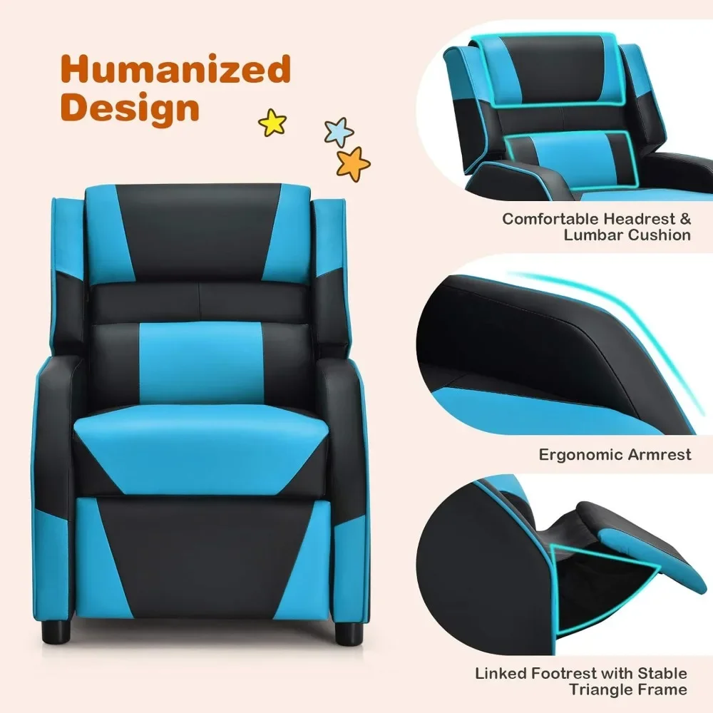 Kids Recliner, Gaming Recliner Chair with Footrest, Headrest & Lumbar Support, Ergonomic Leather Lounge Chair Toddler Furniture 6