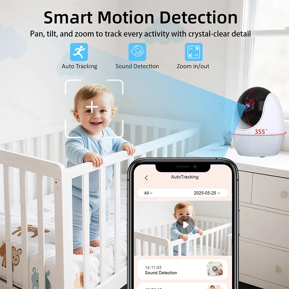 Babyphone 4,3 Zoll 1080p WLAN mit App & Kamera Überwachung