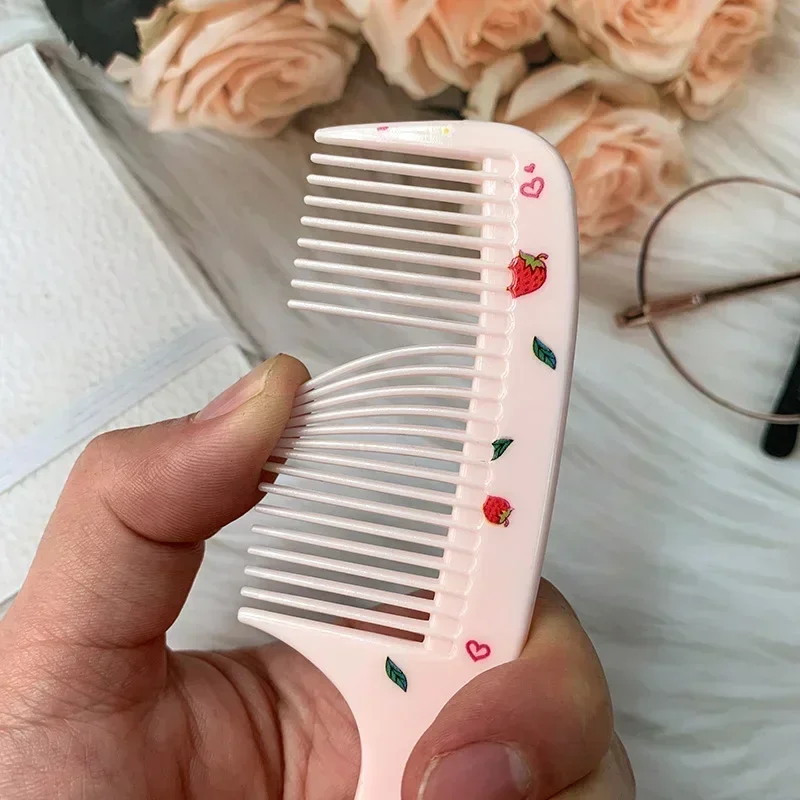 2pcs/set Cute Cartoon Kid Baby Hairbrush Comb Anti-static Pointed Tail Hairdressing Comb for Girls Strawberry Fruit Hair Brushes