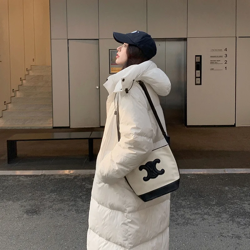 Women Casual Sweet Long Sleeve Single Breasted Super Long Parkas 2024 Winter Oversized Outerwear Jacket Warm Thick Solid Coat