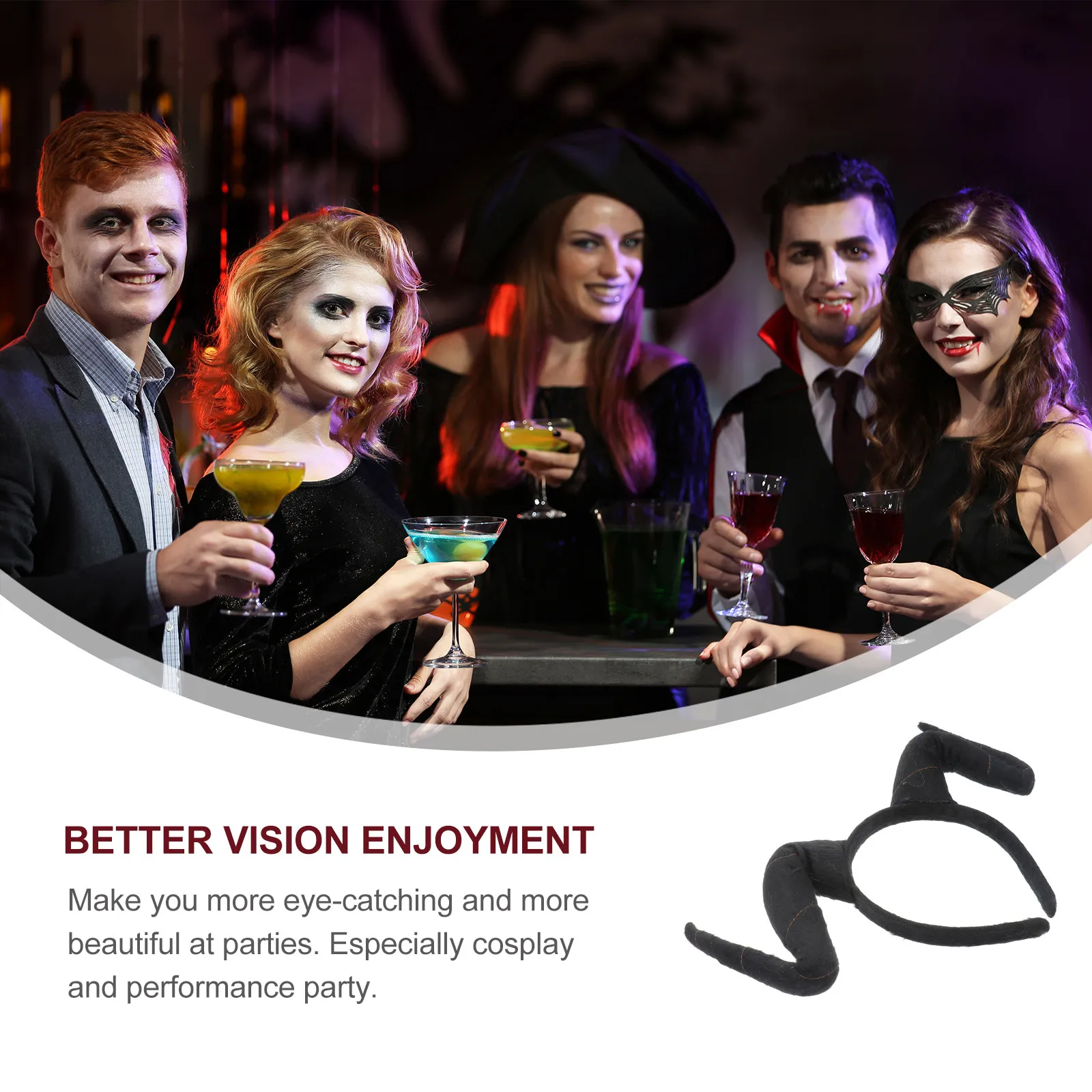 블랙 시뮬레이션 황소뿔 헤어 후프 독특한 디자인 편안한 스크래치 방지 헤어밴..