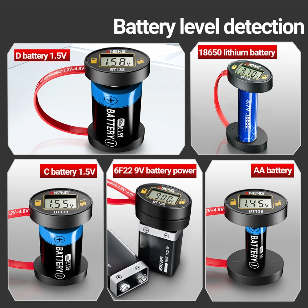 BT138 Digital Battery Testers Lithium Battery Capacity Tester Display Checkered Analyzer Display AAA AA Button Cell Test battery tester lithium battery tester