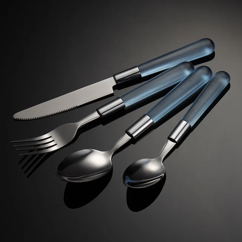 Stainless Steel Cutlery Plastic Handle Western Tableware Steak Knife Dinner Fork Teaspoon Serving Spoons Dinnerware