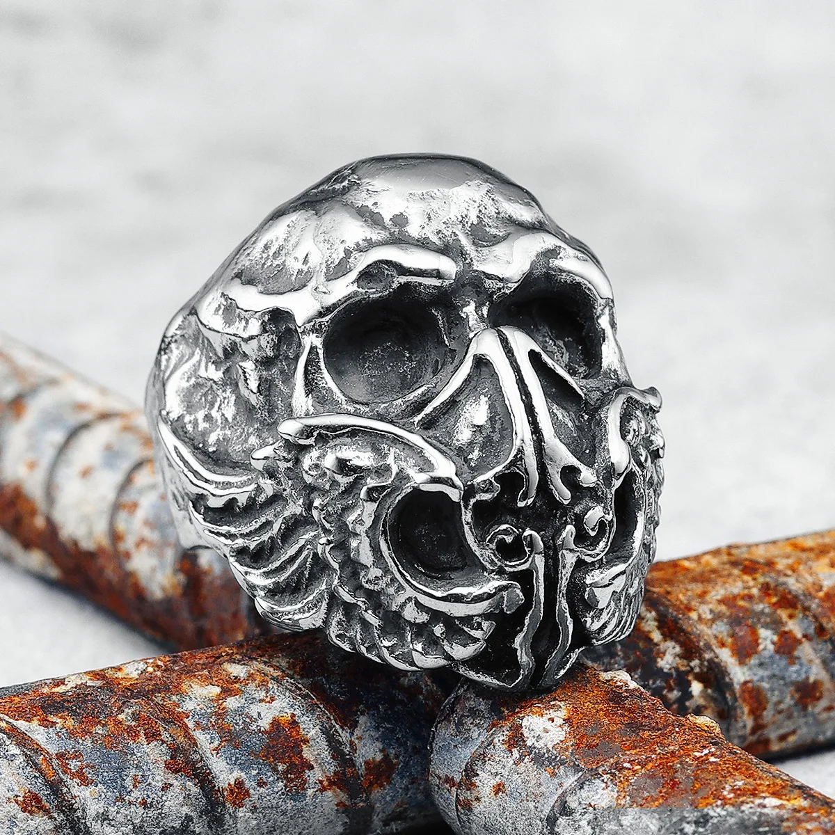 Maschera Teschio Uomini Anelli In Acciaio Inox 316L Scheletro Ali Rock Punk Rap Hiphop Per Biker Rider Maschio Fidanzato Gioielli Miglior Regalo