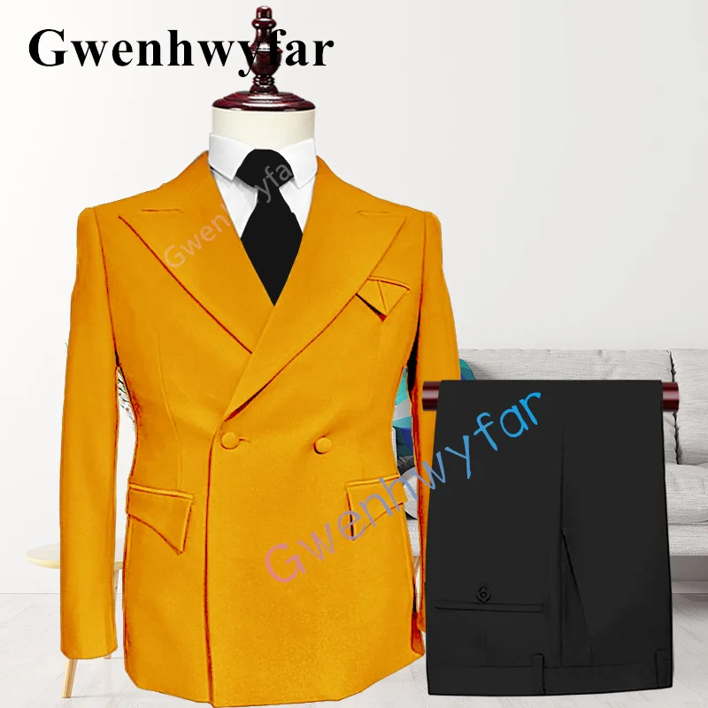 

Gwenhwyfar 2022 New Arrive Special Pocket Style Bright Yellow Tuxedo Groom Wedding Fashion Top Design Men's Two Piece Suit