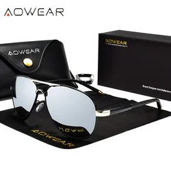 AOWEAR Unisex Polarized Vintage Mirrored Aviator Sunglasses (Mirror Silver)