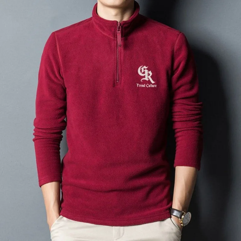 Men's Spring Autumn Solid Pullover Turtleneck Zipper Flocking Embroidered Letters Long Sleeve Sports Hoodies Fashion Loose Tops