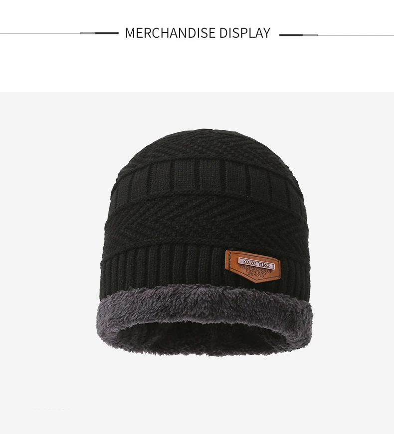 Herren Winddichte Mütze Outdoor Reisen Freizeit Winter Schal Handschuhe Dreiteiliger Hals One Plus Kaschmir Warme Winter Strickmütze – Detail 5