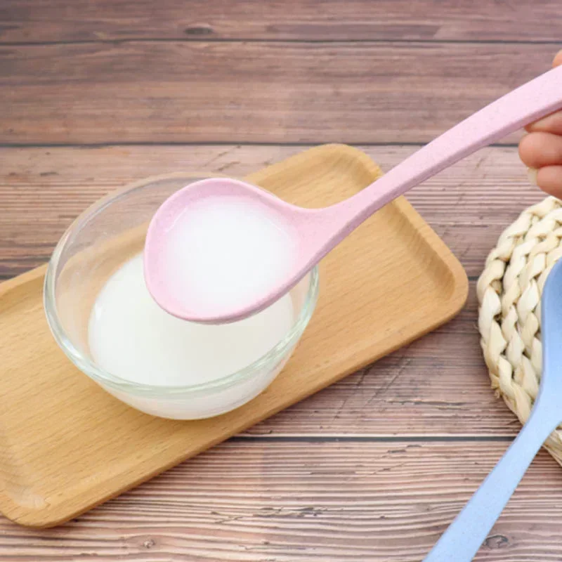 Wheat Straw Spoon Tableware Wheat Straw Rice Ladle 1Pcs 4 Colors Long Handle Soup Spoon Meal Dinner Scoops Kitchen Supplies Cooking Tool