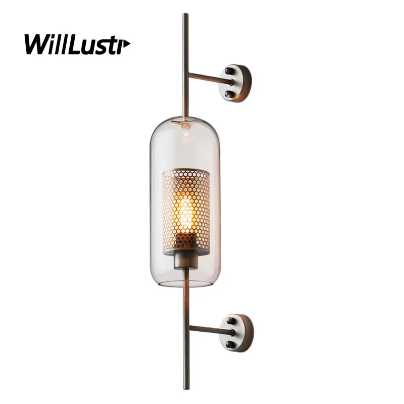 

Iron Net Wall Sconce Glass Lamp Globe Cylinder Shade Dinning Room Bedroom Restaurant Hotel Industrial Affordable Luxury Light