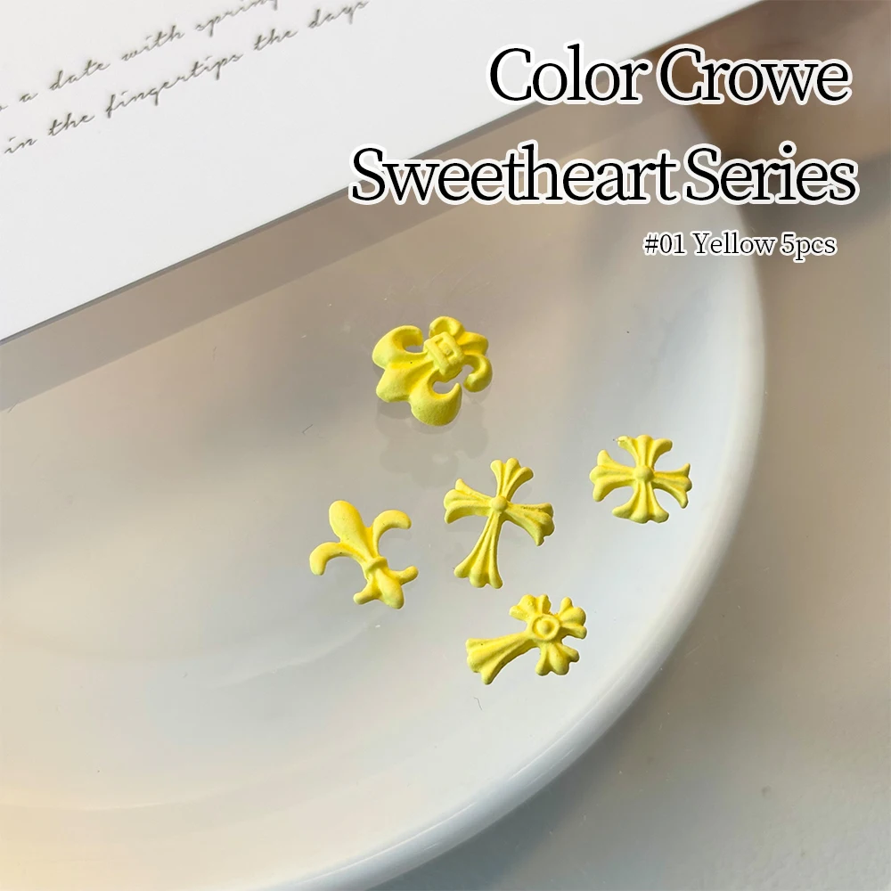 5Pcs Colorful Cross Zircon Nail Charms Dopamine Colors Mix 3D Rhinestone Cross Nail Art Decor for Gel Manicure DIY Nail Supplie