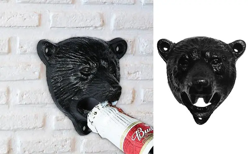 

Beer Wine Soda Bottle Opener Black Cast Iron Beer Opener Wall Mounted Bottle Opener Bear Head Cast Iron Creative Bottle Opener