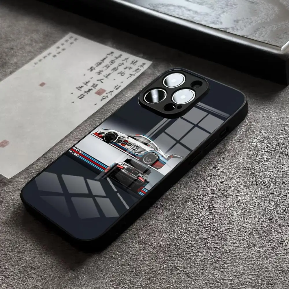 Martini Racing Horizontal Stripe Glass Back Phone Case