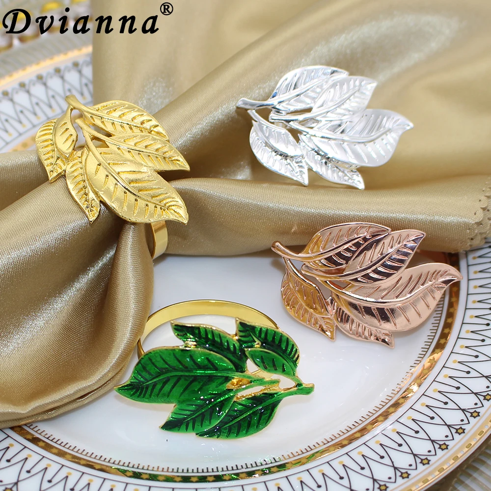 8/12Pcs Gold Leaf Napkin Holders Metal Silver Napkin Rings for