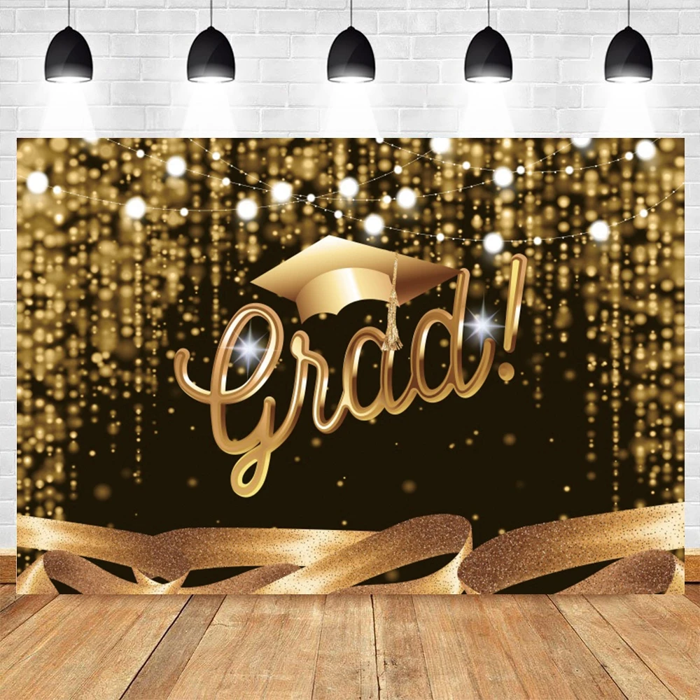 

Grad Graduate Party Photography Backdrop Bachelor Cap Golden Spots Photocall Balloon Decor Photographic Background Photo Studio