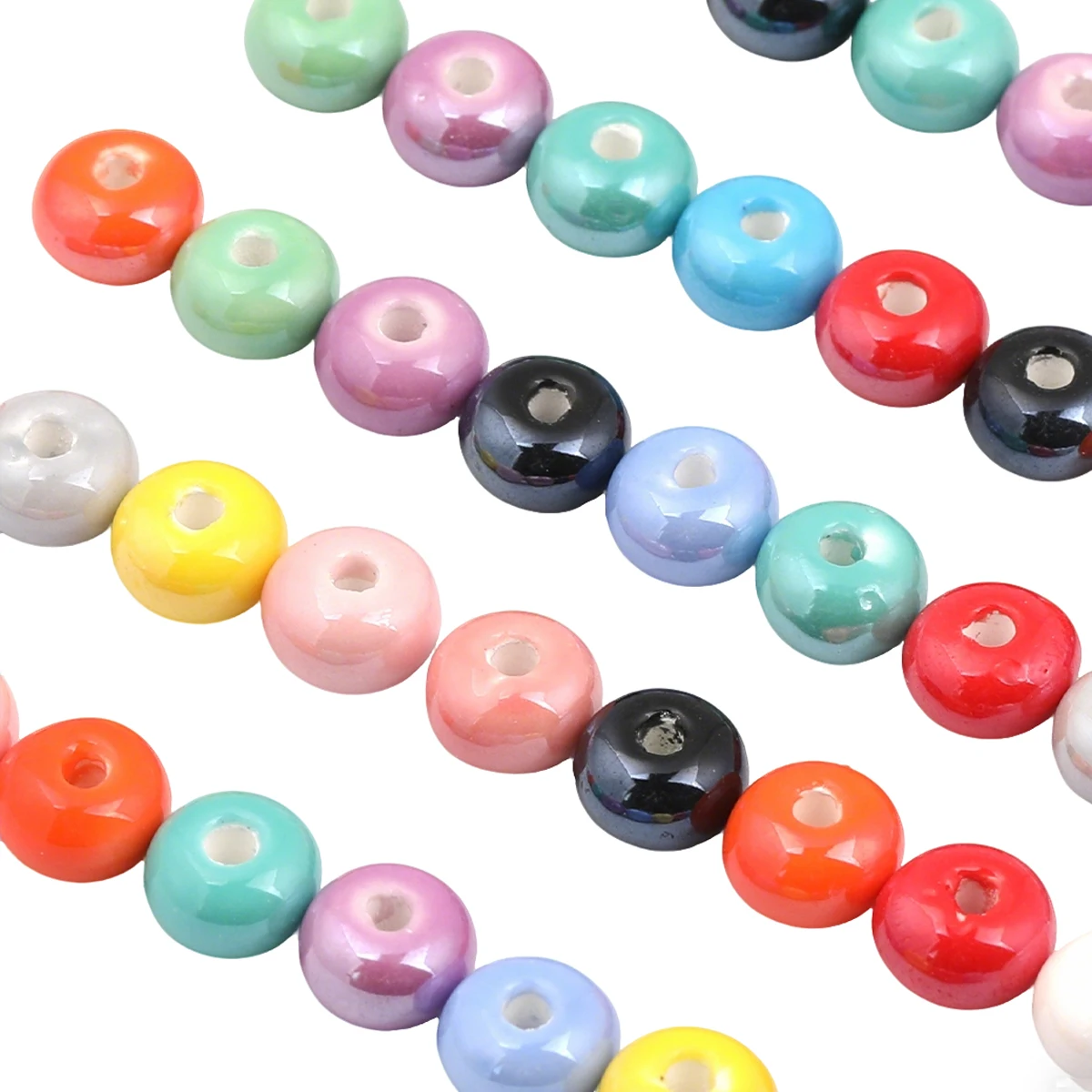 30/60pcs 무작위 색상 5*8mm 광택 플랫 라운드 세라믹 비즈, DIY 팔찌 수제 보석 공예 만들기를위한 느슨한 스페이서 비즈