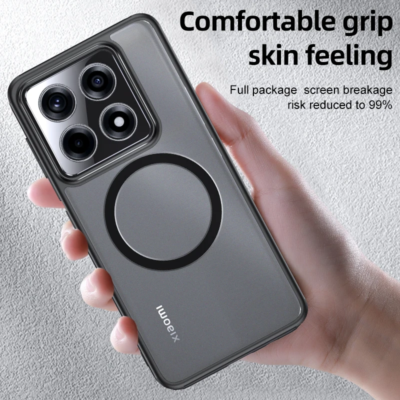 Cosmeria Custodia magnetica per Xiaomi 14T Pro compatibile con MagSafe, superficie opaca, antiurto TPU e PC, colore nero