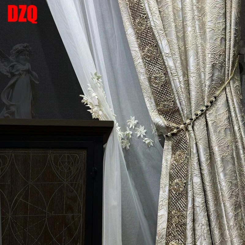 

French Romantic Style High Precision Relief Jacquard Curtain Fabric Blackout Curtains for Living Dining Room Bedroom Embroidery