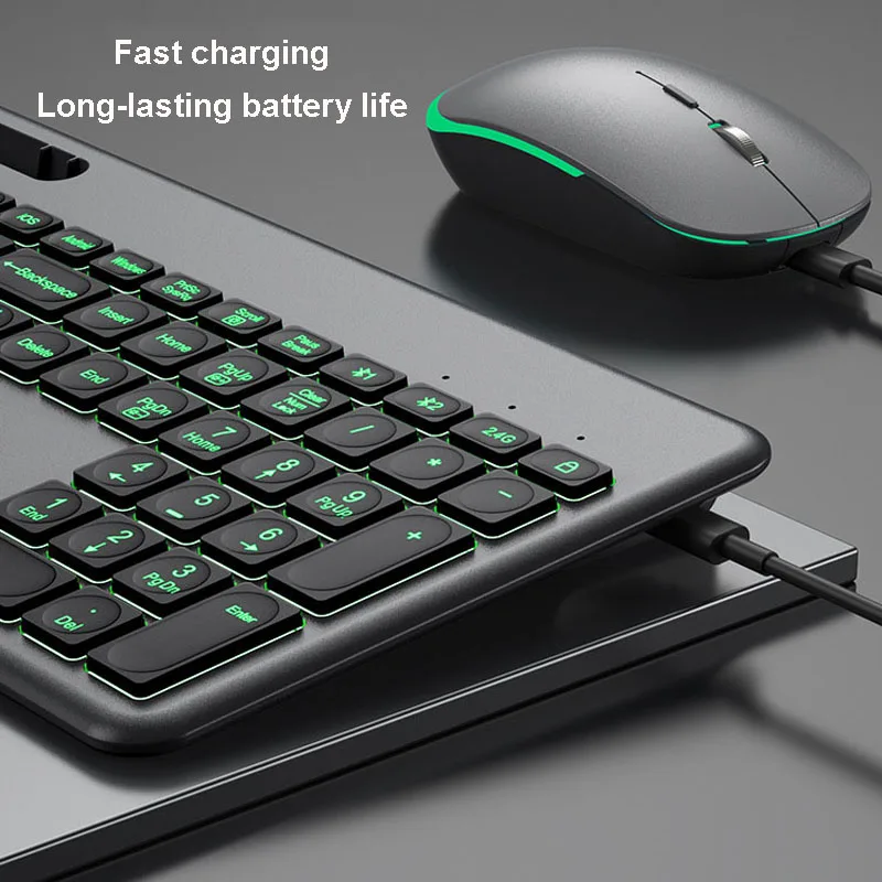 Teclado Rgb Mute sem Fio Mouse Fresco Pequeno Luz de Fundo Silencioso Infinito Iluminação Legal Bluetooth Jogos Mac Ipad - Imagem 3
