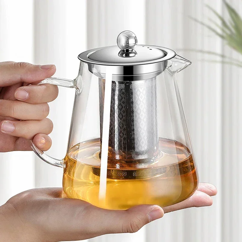 Heat Resistant Glass Teapot for Induction Cooker With Stainless Steel Strainer