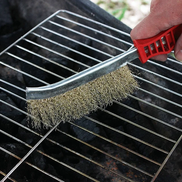 BBQ Grill Cleaning Brush Red Plastic Handle Steel Wire Brush