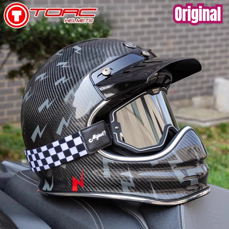 TORC Carbon Fiber Off-road Pull Retro Full Helmet Motorcycle