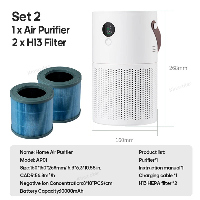 منقي هواء HEPA منزلي منقي هواء محمول لاسلكي امتصاص...