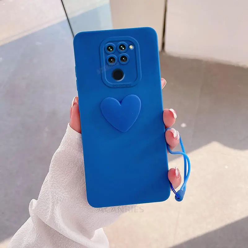 Adorable 3D Love Heart Silicone Case with Lanyard Wrist Strap – Soft Protective Cover