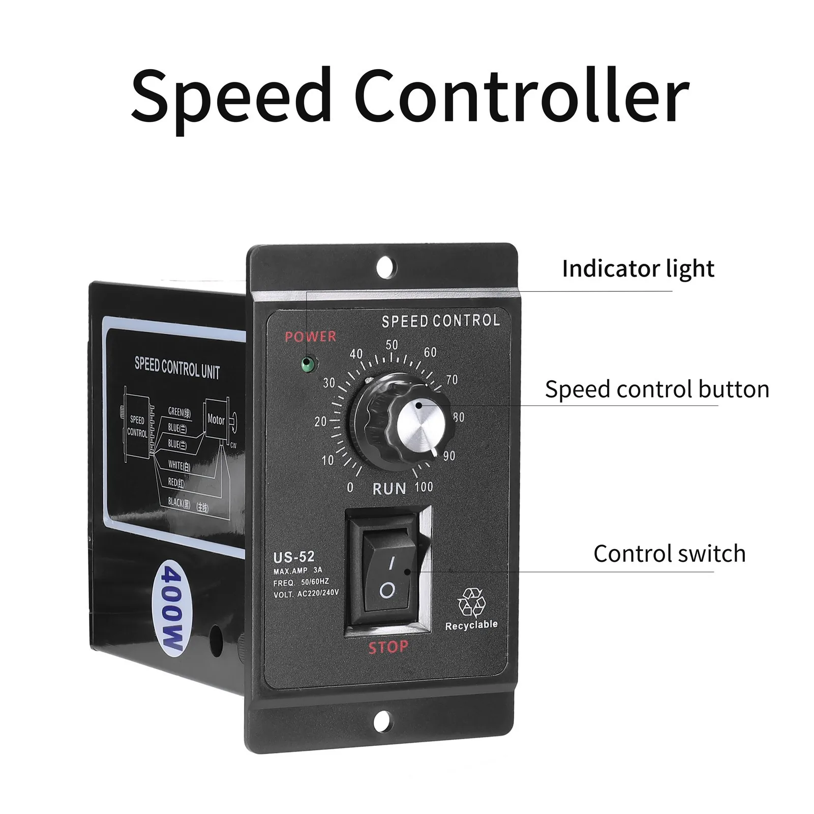 AC 220V Motor Speed Controller 50Hz 400W Digital Adjustable Stepless Motor Speed Controller 0-1450rpm speed regulator AC 220 V