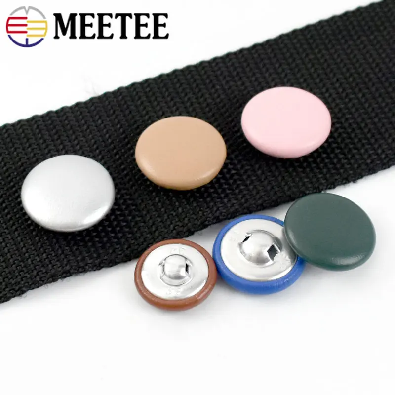 PU Fabric Cover Button Fake Leather Covered Metal Shank Button for