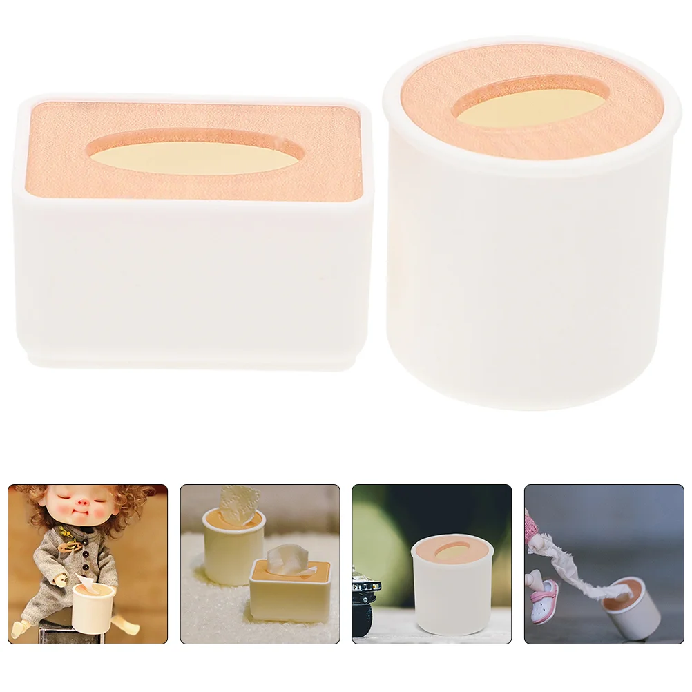 

2 Pcs Tissue Box Dollhouse Toddler Paper Towel Holder Miniature Bathroom Accessory Plastic Toy