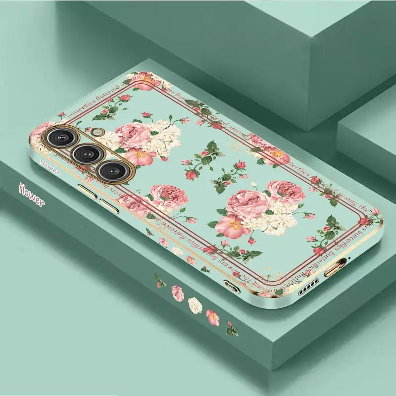 Pink Rose Luxury Plating Phone Case Cover