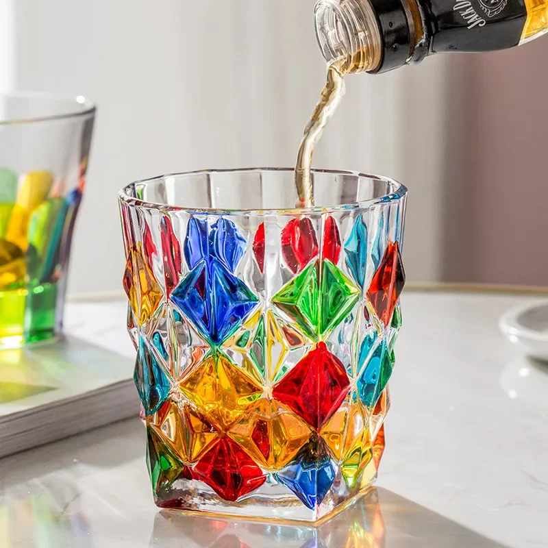 Italian Stained Glass Embossed Color Drinking Cup Coffee Mug Whiskey Glass Various Drinks And Wine 1pc
