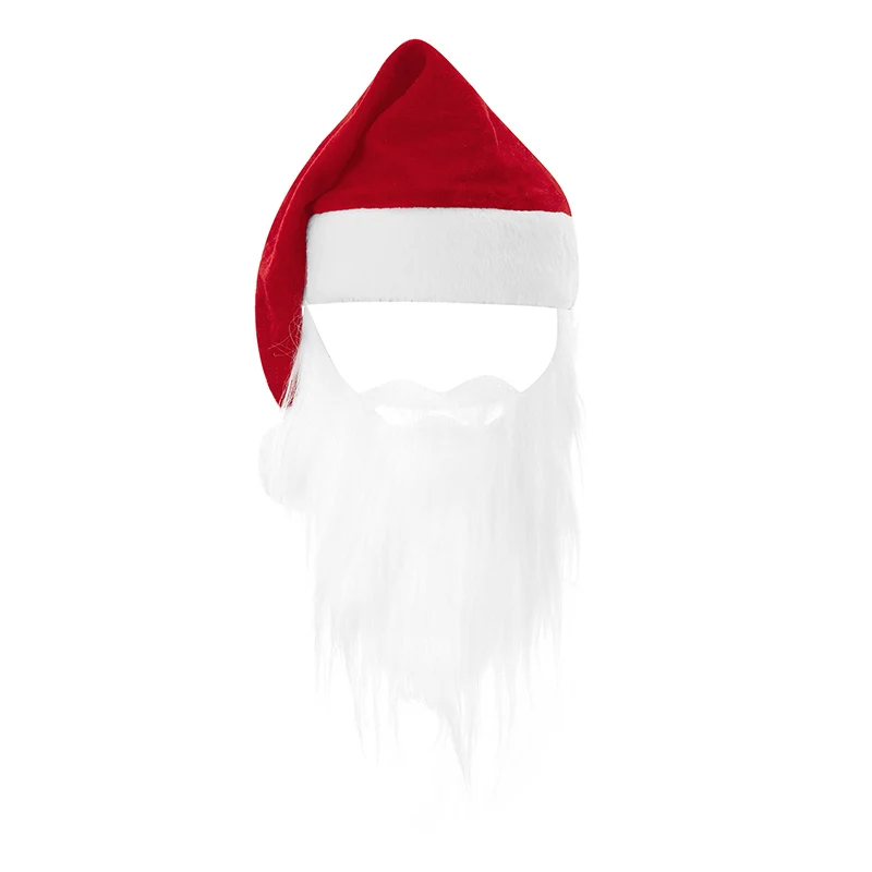 Christmas Santa Claus Costume Set 5Pcs Flannel Long Sleeve Tops Trousers Boots Hat Beard Cosplay Outfit for Men