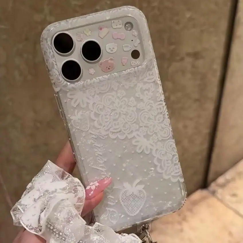 Korean-Inspired Lace Dot Y2K Matte Soft Phone Case with Enhanced Bumper Protection