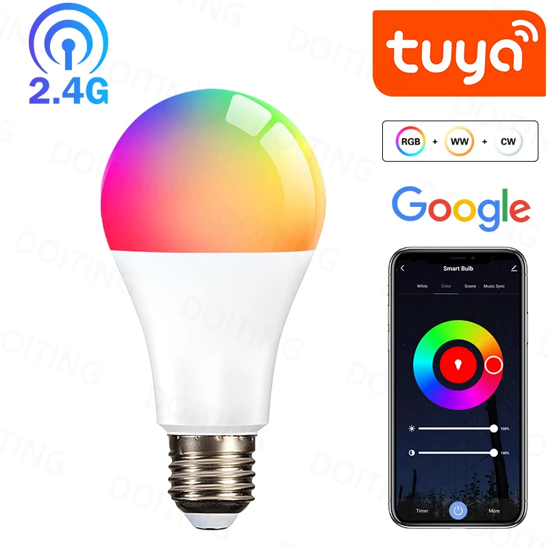와이파이 스마트 전구, 투야 알렉사 LED 램프, E27 RGB 스마트 전구, 구글 알렉사 스마트 라이프, 색상 변경 장식, 18W