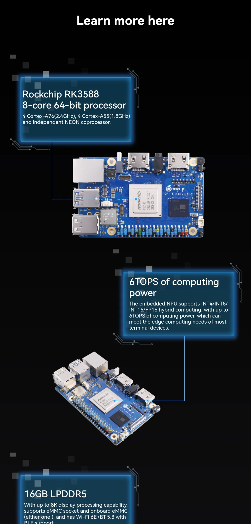 Orange Pi 5 Max 16GB RAM LPDDR5 Rockchip RK3588 Development Board