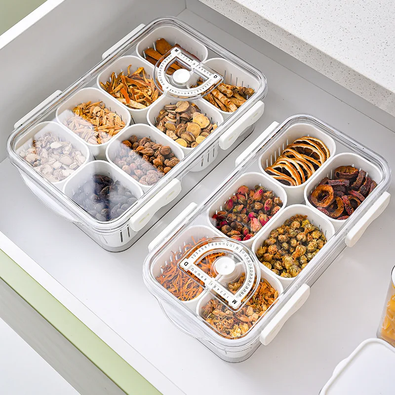

Refrigerator Storage Box 6/8 Grid Food Vegetable Fruit Storage Box Fridge Organizer Drain Basket Meat Onion Ginger Clear Crisper