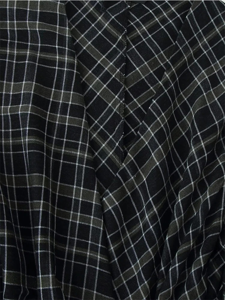 2025 New Women Fashion Plaid V neck Dress Long Dresses Ruched Chic Dresses Women Long Sleeve Casual Autumn Dress