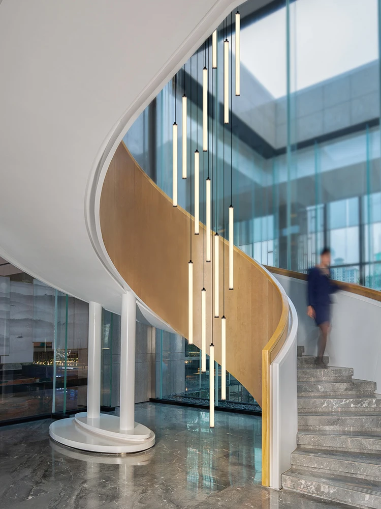 Led lights decorative lights Nordic strip chandelier LED circular tube living room pendant designer modern lighting interior decoration staircase chandelier