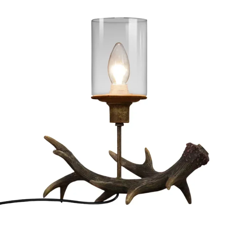 country retro antique bedroom dining room personalized carving romantic wind antlers candlestick desk lamp торшер напольный